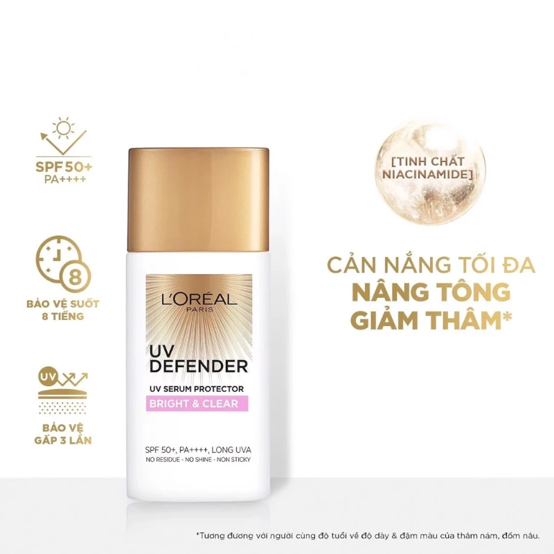 Kem Chống Nắng L'oreal Paris UV Defender Bright & Clear With Niacinamide SPF50+ PA++++ 50ml