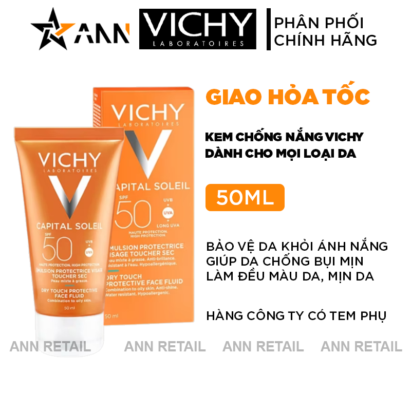 Kem Chống Nắng Vichy Capital Soleil Dry Touch Protective Face Fluid SPF50 50ml