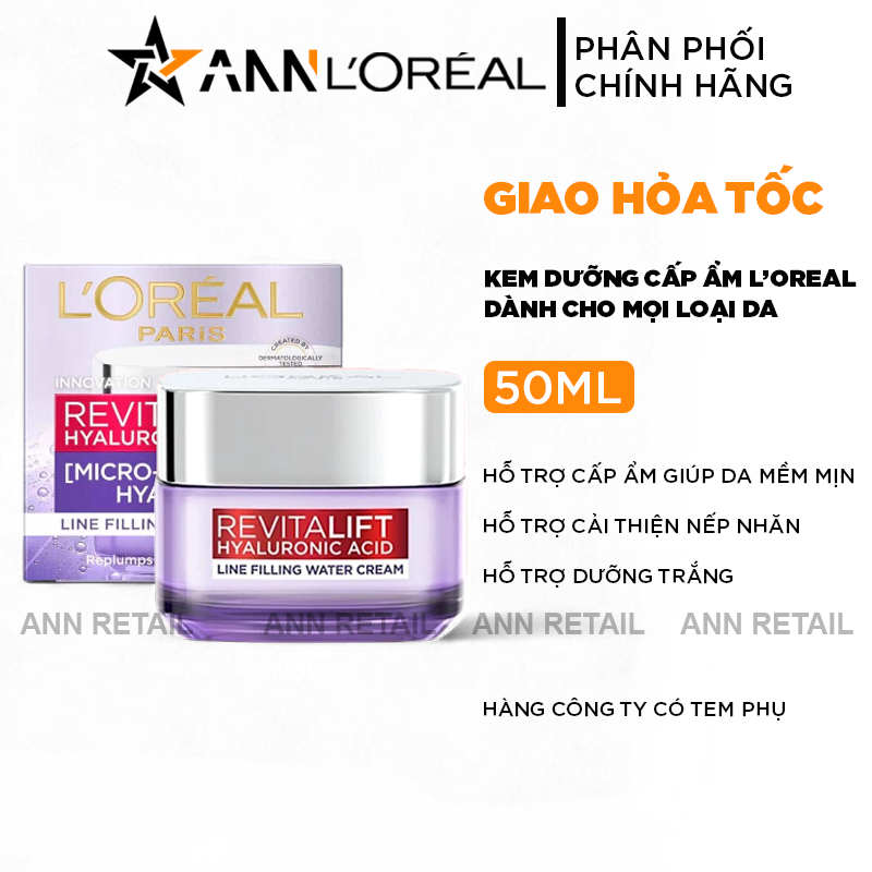Kem Dưỡng Ẩm L'Oreal Paris Revitalift Hyaluronic Acid Line Filling Water Cream 50ml