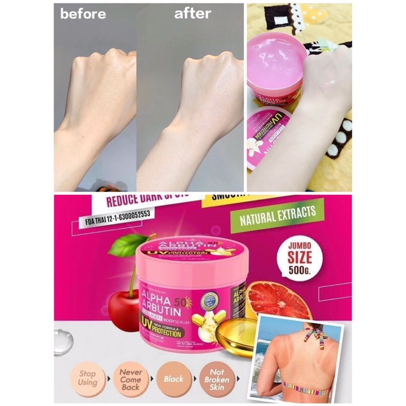 Kem Dưỡng Thể Chống Nắng Alpha 50 Arbutin Collagen Body Serum SPF50 PA+++ 500g