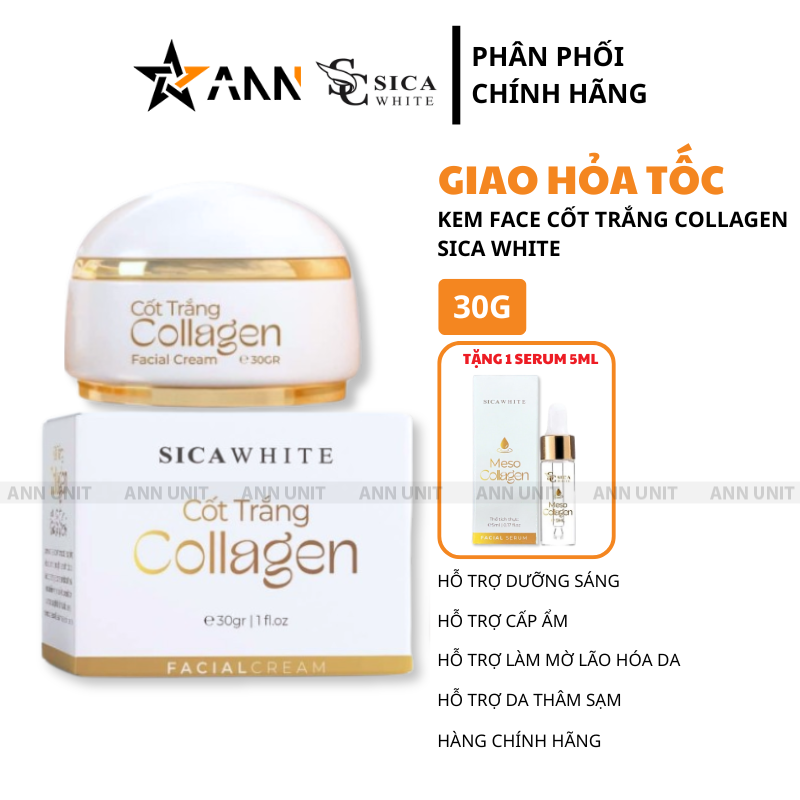 Bộ kem 30g và serum 5ml trên nền trắng vàng dễ nhận diện