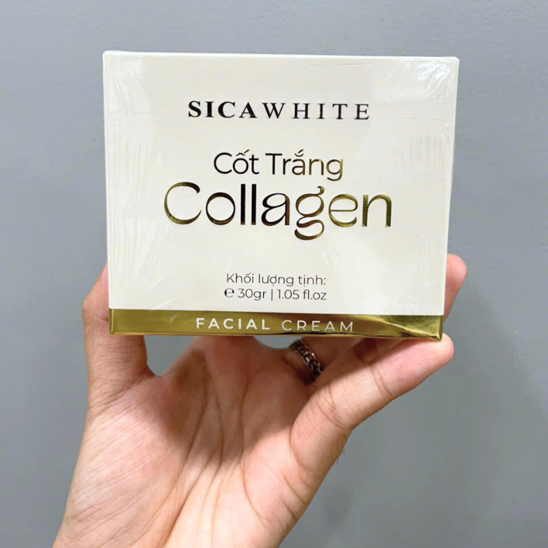 Mặt trước hộp ghi Cốt Trắng Collagen và khối lượng tịnh 30g