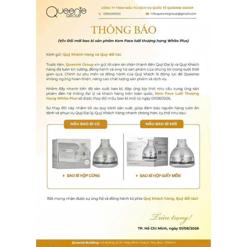 Thông báo đổi bao bì White Plus từ mẫu cũ sang mẫu mới