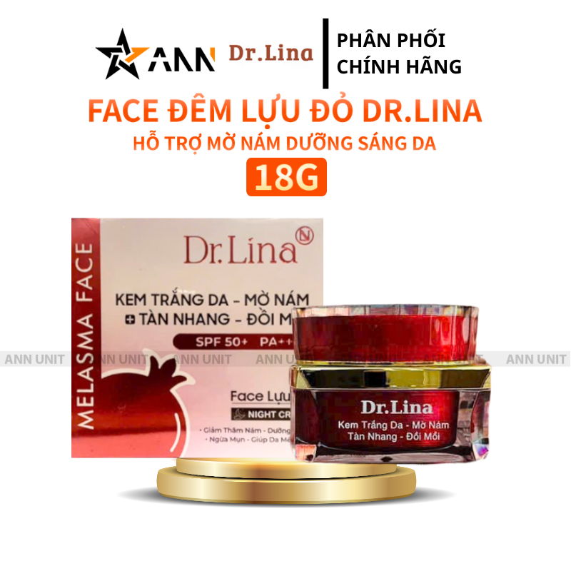 Hộp và hũ tông đỏ, phần chữ Face đêm lựu đỏ Dr.Lina nổi bật