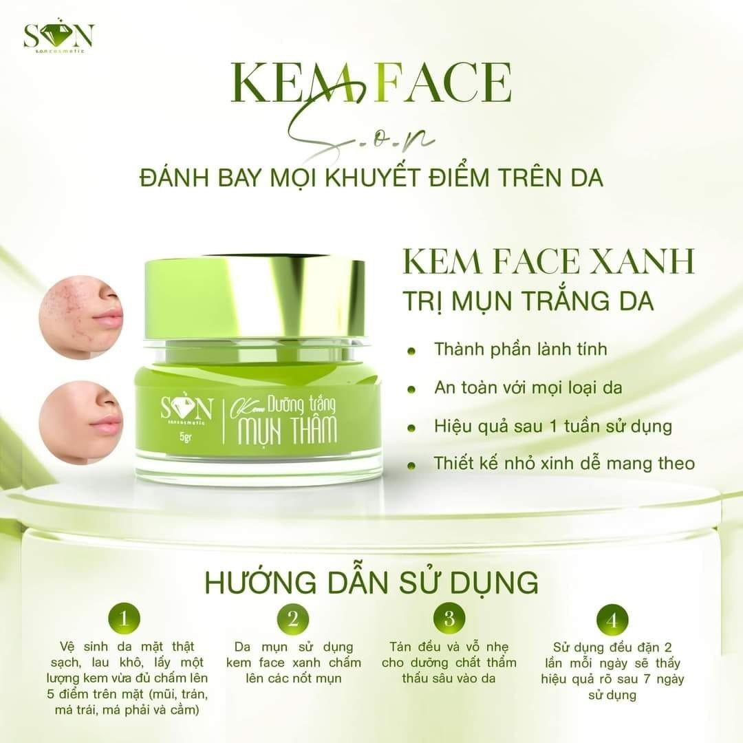 Minh họa các bước dùng kem face xanh trên da mặt