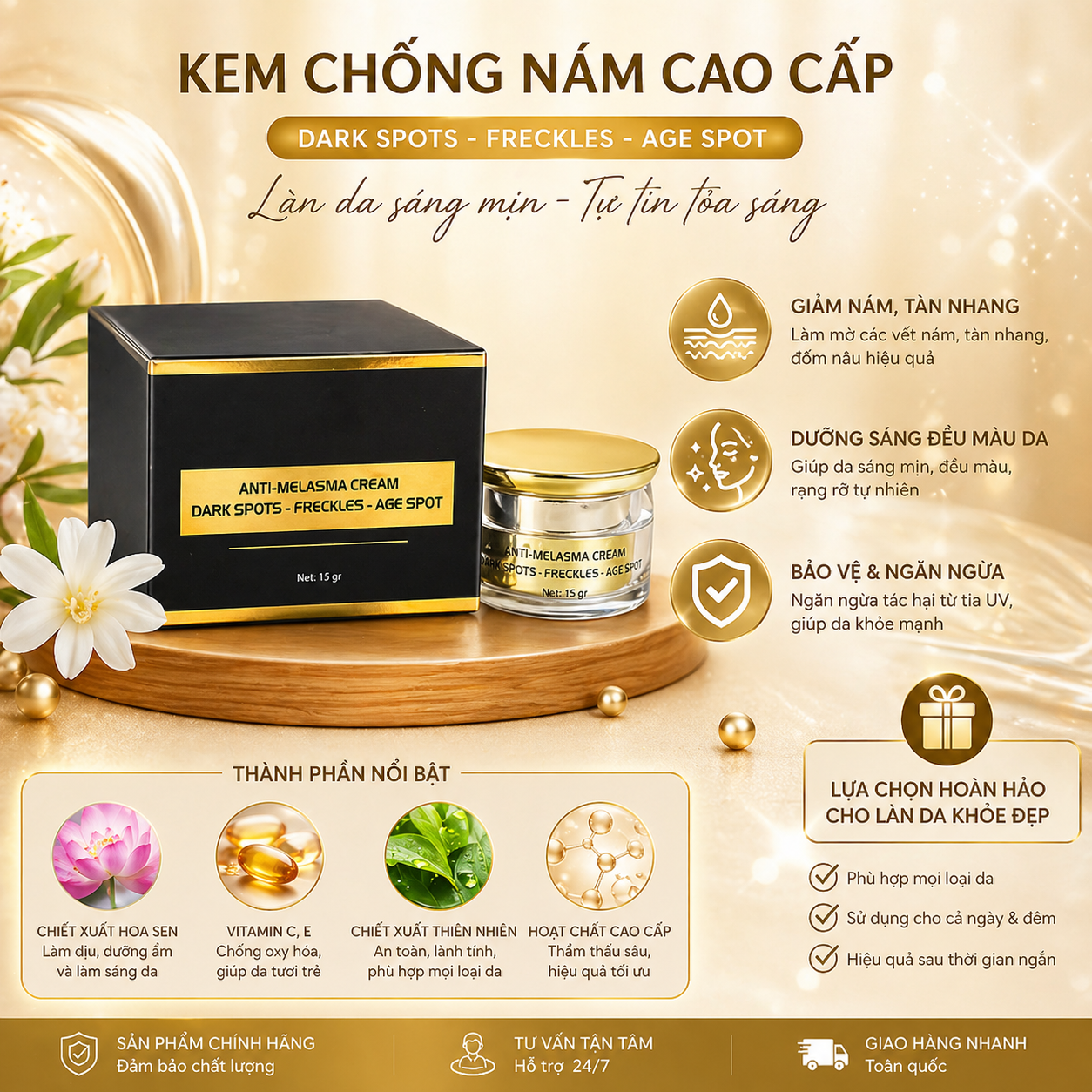 Thông điệp nổi bật về hỗ trợ giảm nám và dưỡng sáng