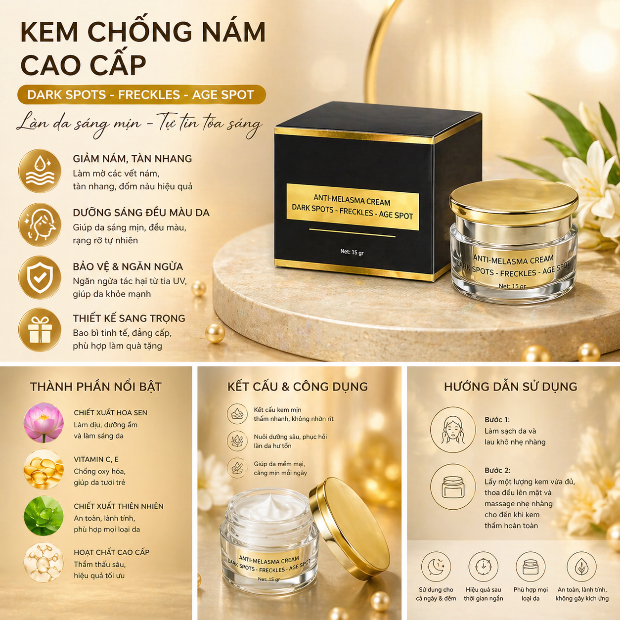 Hình minh họa cách dùng và kết cấu kem