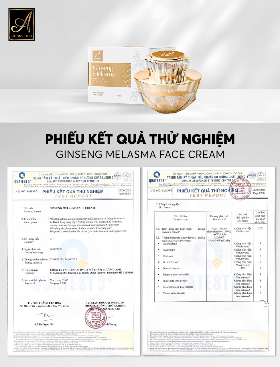 Thiết kế bao bì và hình ảnh phiếu kết quả thử nghiệm