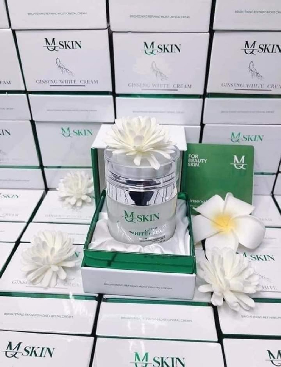 Sản phẩm dạng hũ đặt trong hộp, nhận diện rõ tên MQ Skin và Ginseng White Cream