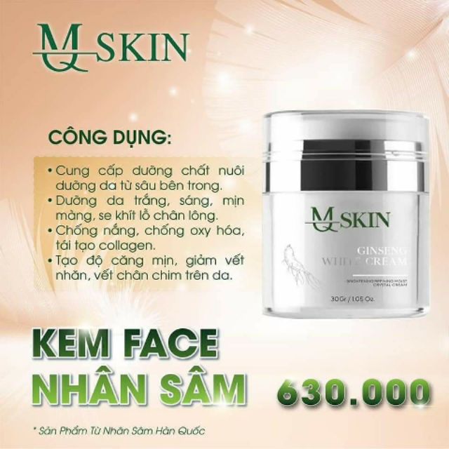 Hình giới thiệu công dụng nổi bật của dòng kem face nhân sâm MQ Skin