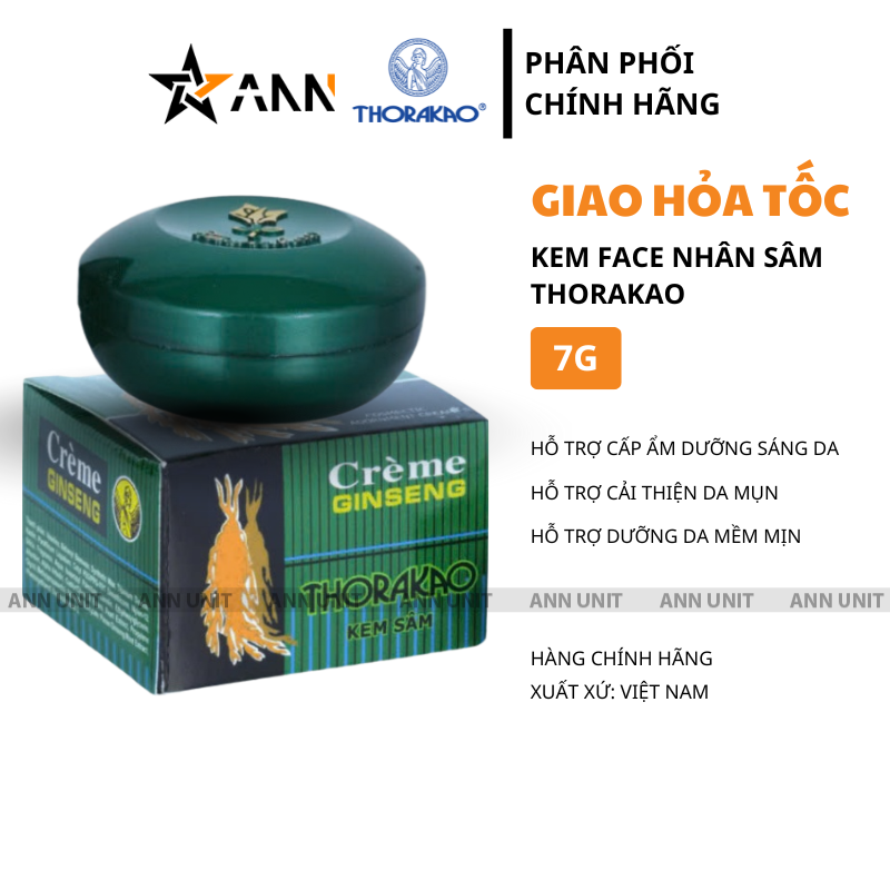 Hình hũ và hộp kem với dung tích 7g, kèm thông tin nổi bật về công dụng