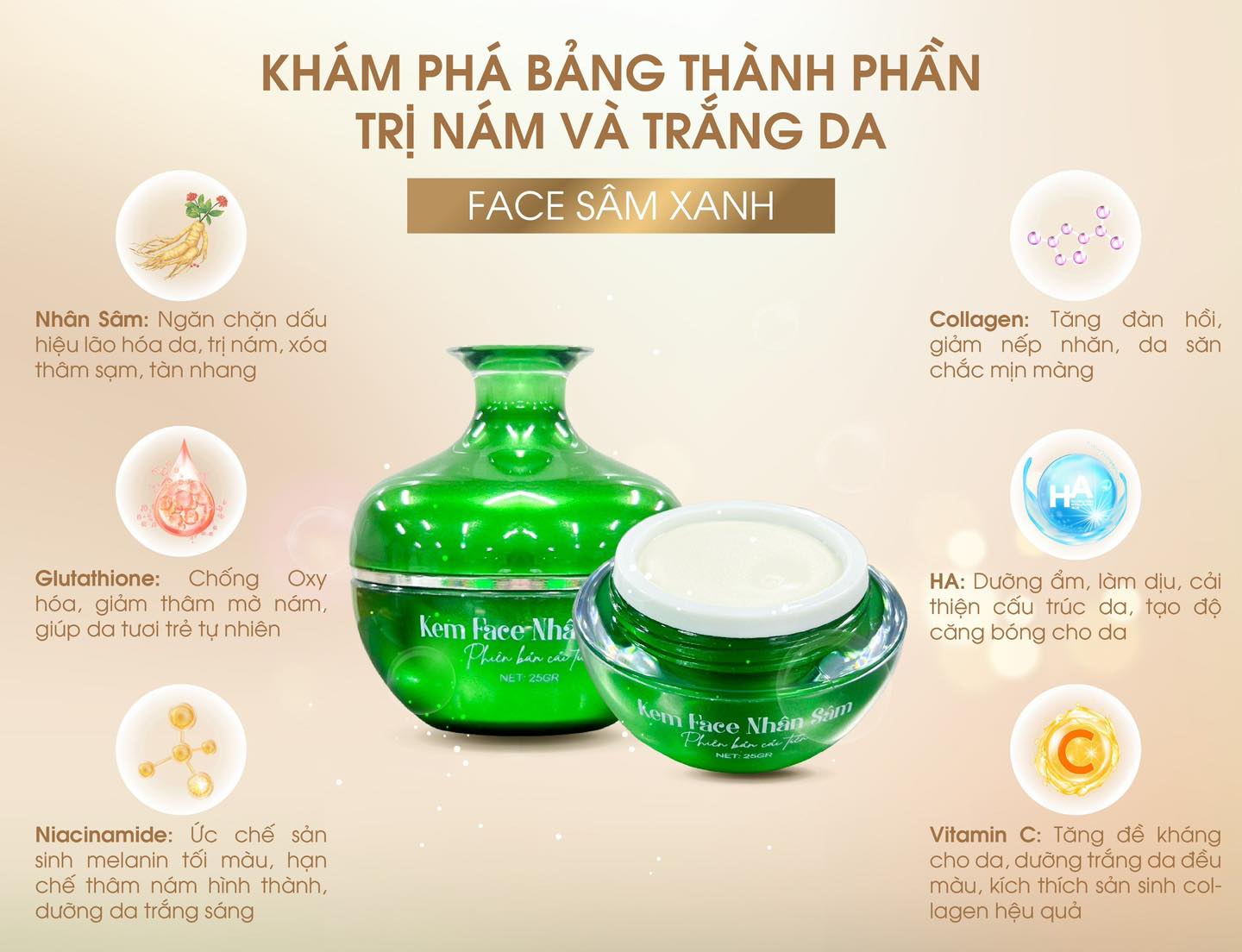 Kem Face Nhân Sâm Xanh N Collagen Phiên Bản Cải Tiến 25g