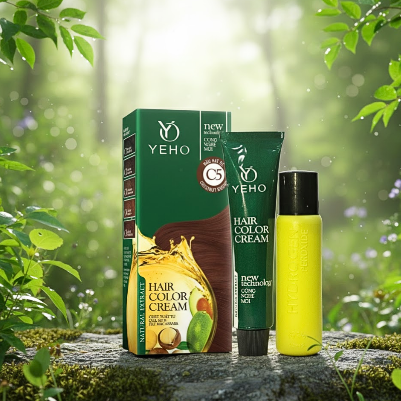 Bộ sản phẩm gồm kem nhuộm và oxy trợ nhuộm