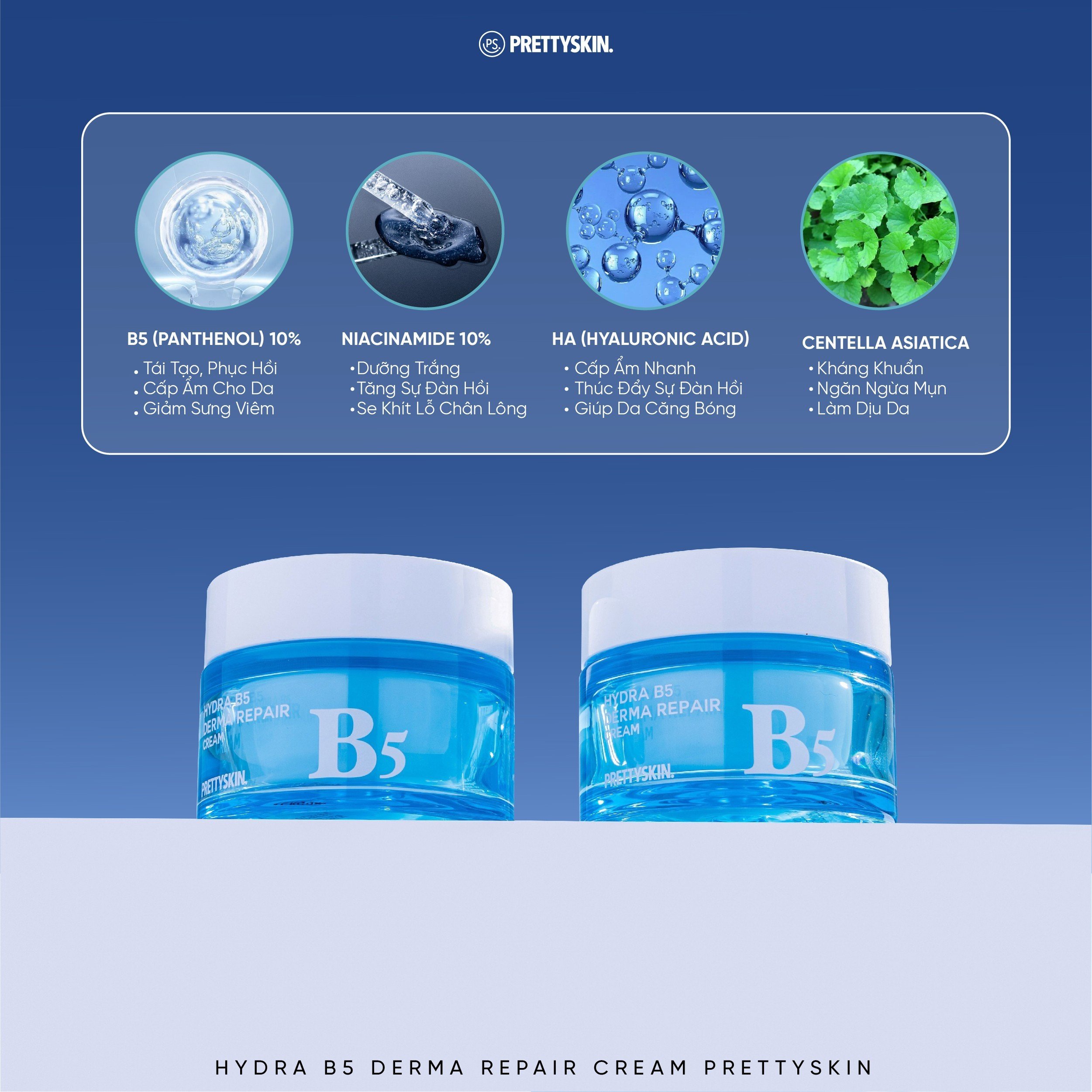 Minh họa B5, Niacinamide, HA và rau má