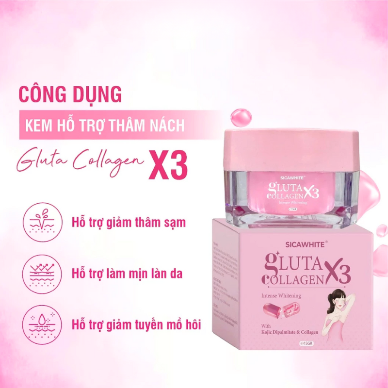 Gluta Collagen X3 được nhấn vào ba hướng hỗ trợ trên thiết kế bao bì