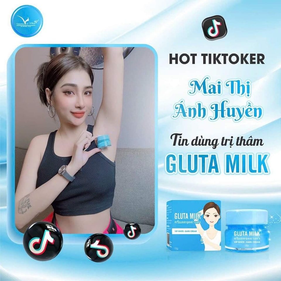 Kem thâm nách Gluta Milk Vip White 15g tặng xịt khử mùi 10ml