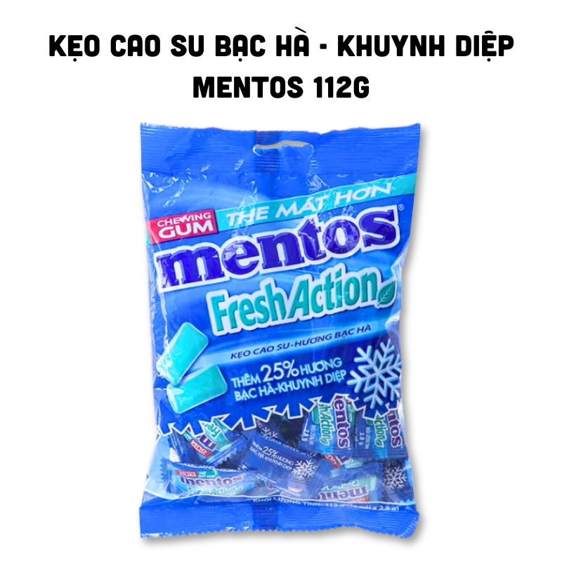 Hình ảnh gói kẹo cao su bạc hà – khuynh diệp Mentos 112g