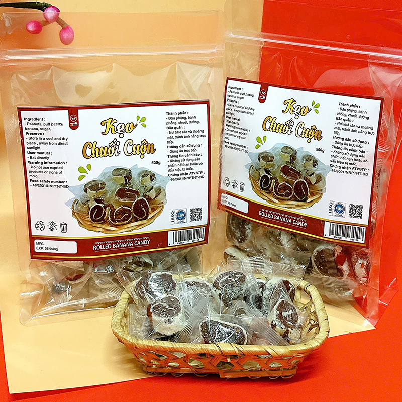 Kẹo Chuối Cuộn Túi Zip 500g