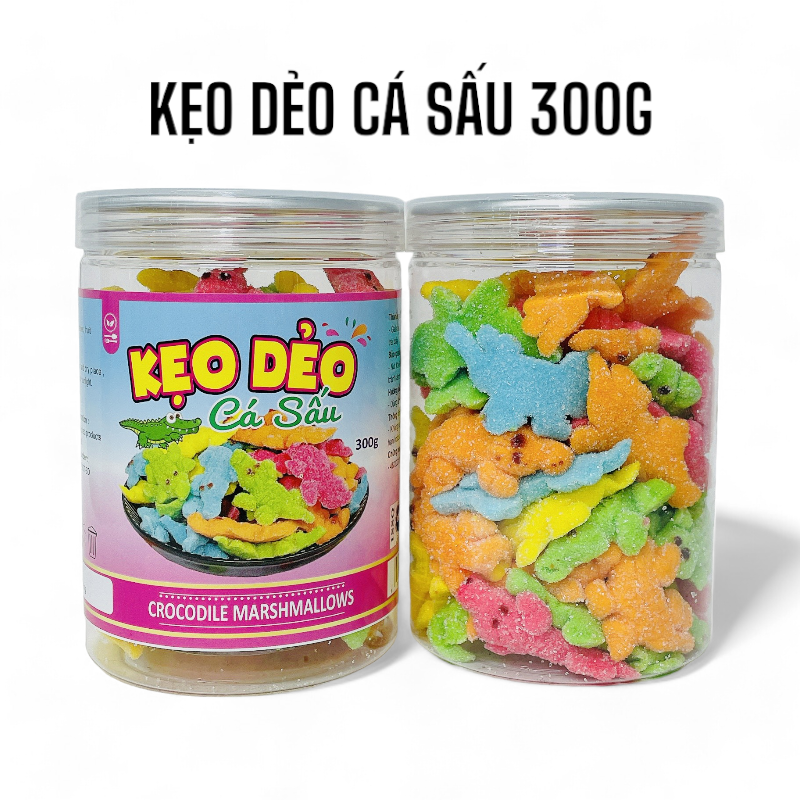 Hũ kẹo 300g với nhãn sản phẩm và hình kẹo bên trong