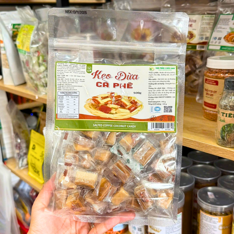 Kẹo Dừa Cà Phê Thực Phẩm 3 Miền Xanh 500g (Túi Zip)