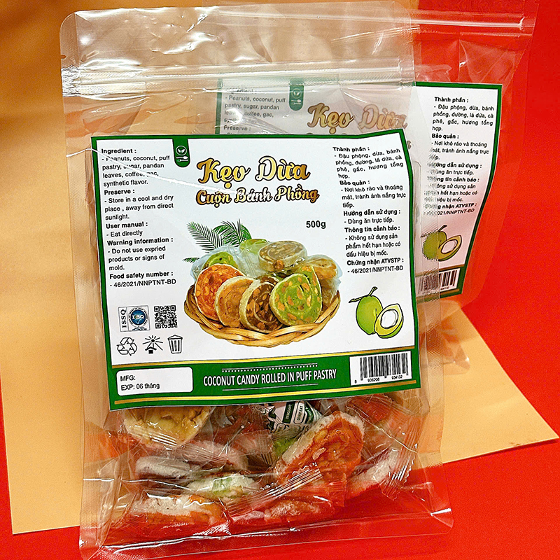 Kẹo Dừa Cuộn Bánh Tráng Mix 7 Vị Túi Zip 500g