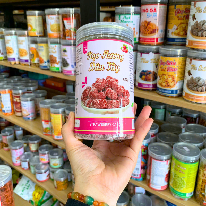 Mặt trước nhãn sản phẩm và quy cách hộp pet 500g
