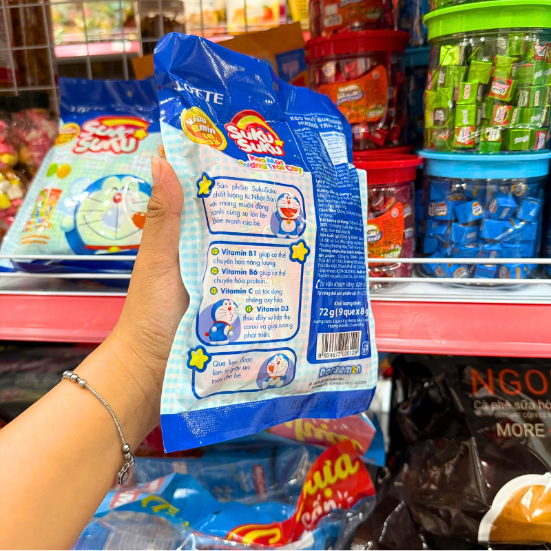 Mặt sau bao bì với hướng dẫn sử dụng và quy cách 72g