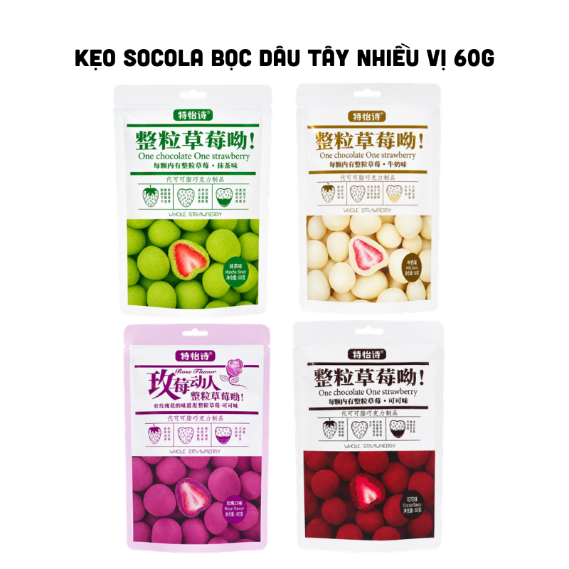 Kẹo socola bọc dâu tây nguyên quả 4 vị 60g