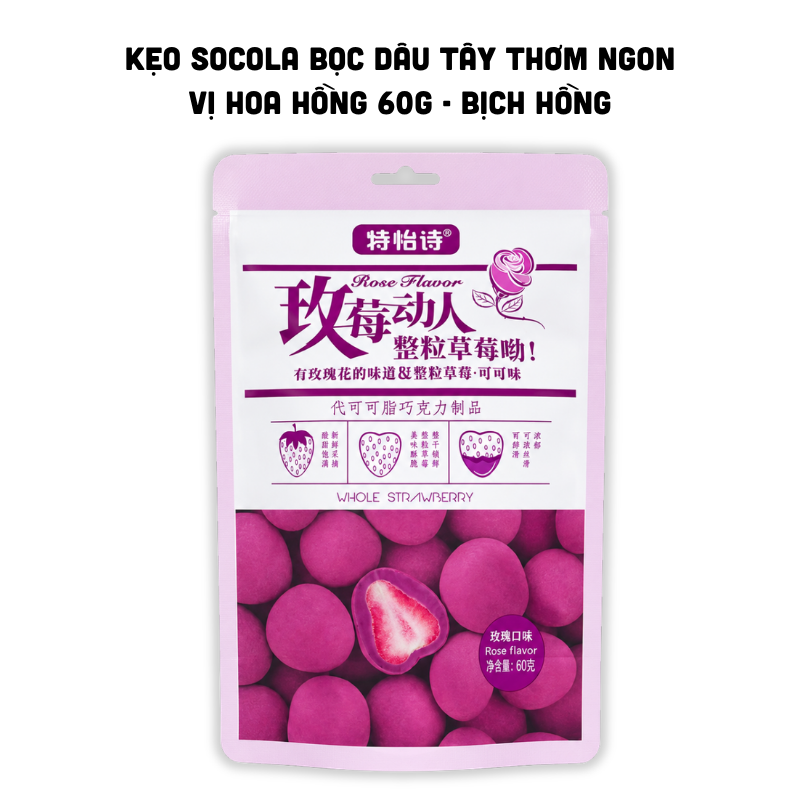 Kẹo Socola Bọc Dâu Tây Vị Hoa Hồng 60g - Bịch Hồng