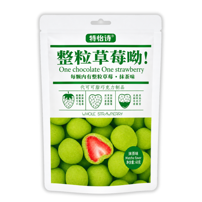 Kẹo Socola Bọc Dâu Tây Thơm Ngon Vị Matcha 60g - Bịch Xanh Lá phù hợp để tham khảo khi chọn Kẹo cứng, kẹo dẻo, singum, socola
