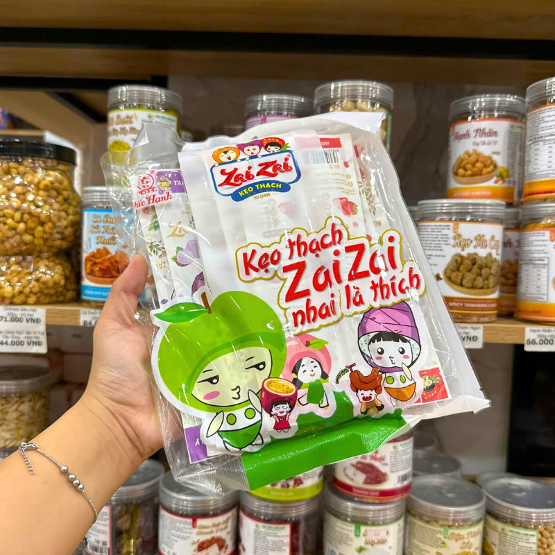 Mặt trước bao bì với các thanh thạch bên trong