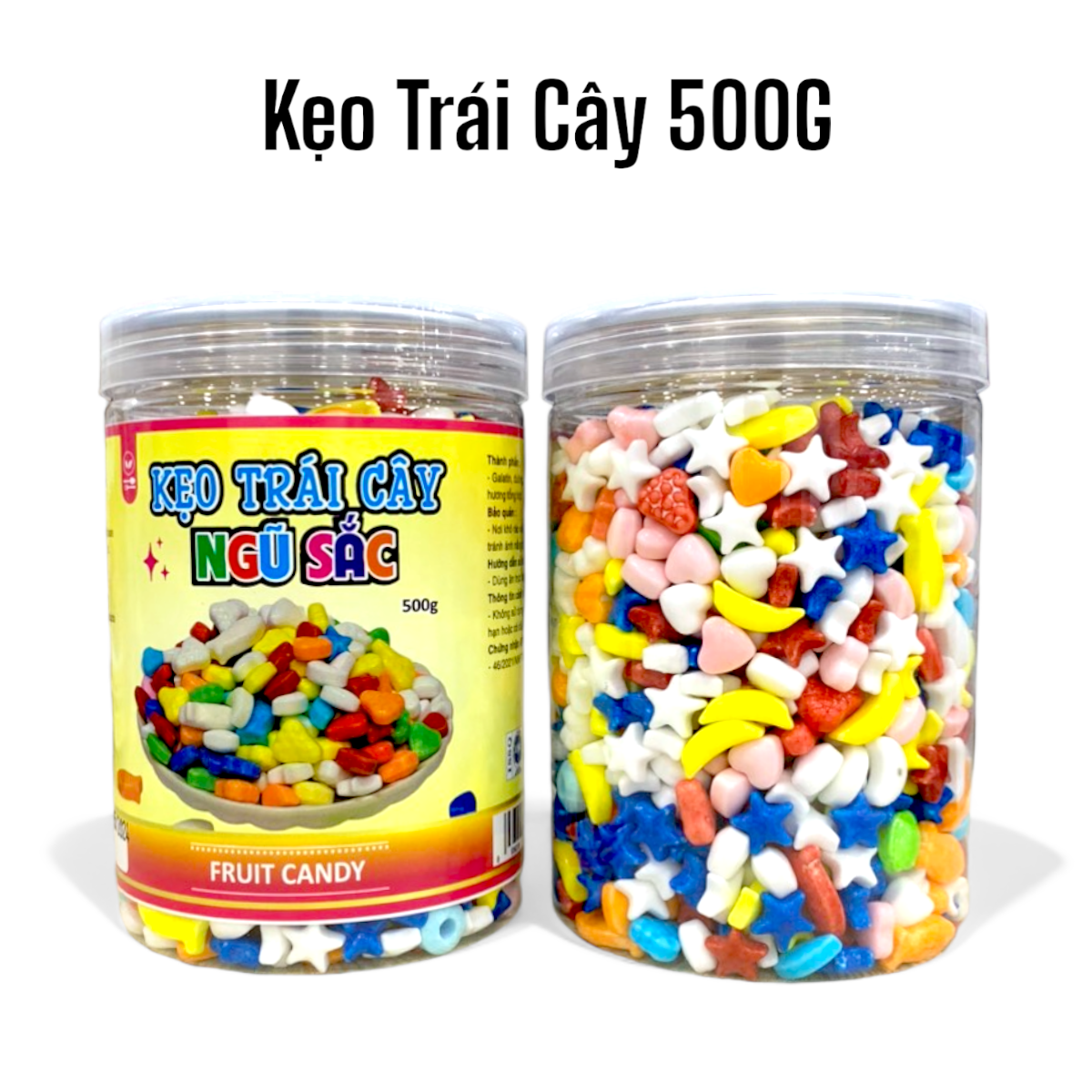 Hũ kẹo nhiều màu với mẫu nhãn mặt trước