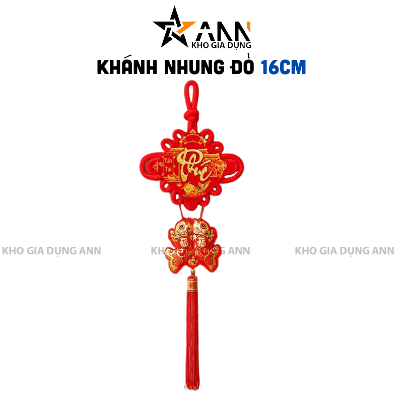 Khánh nhung đỏ chữ Phúc 3D liễn vuông cá chép trang trí Tết 16cm