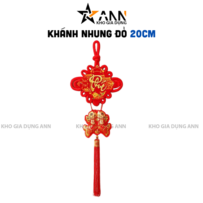 Khánh Nhung Đỏ Chữ Phúc 3D Liễn Vuông Cá Chép Trang Trí Tết 20cm