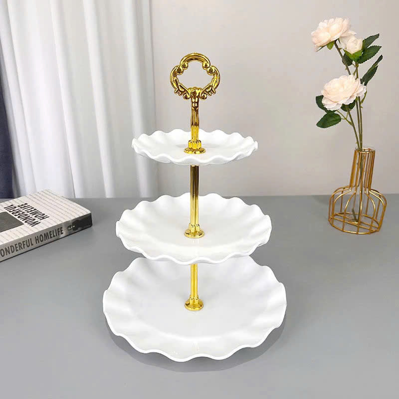 Khay Nhựa Hoa Trắng 3 Tầng - Khay Đựng Mứt Bánh Kẹo 34x25cm