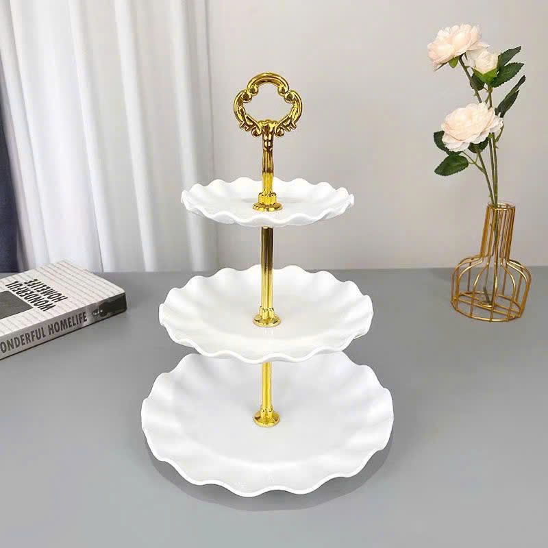 Khay Nhựa Hoa Trắng 3 Tầng - Khay Đựng Mứt Bánh Kẹo 34x25cm
