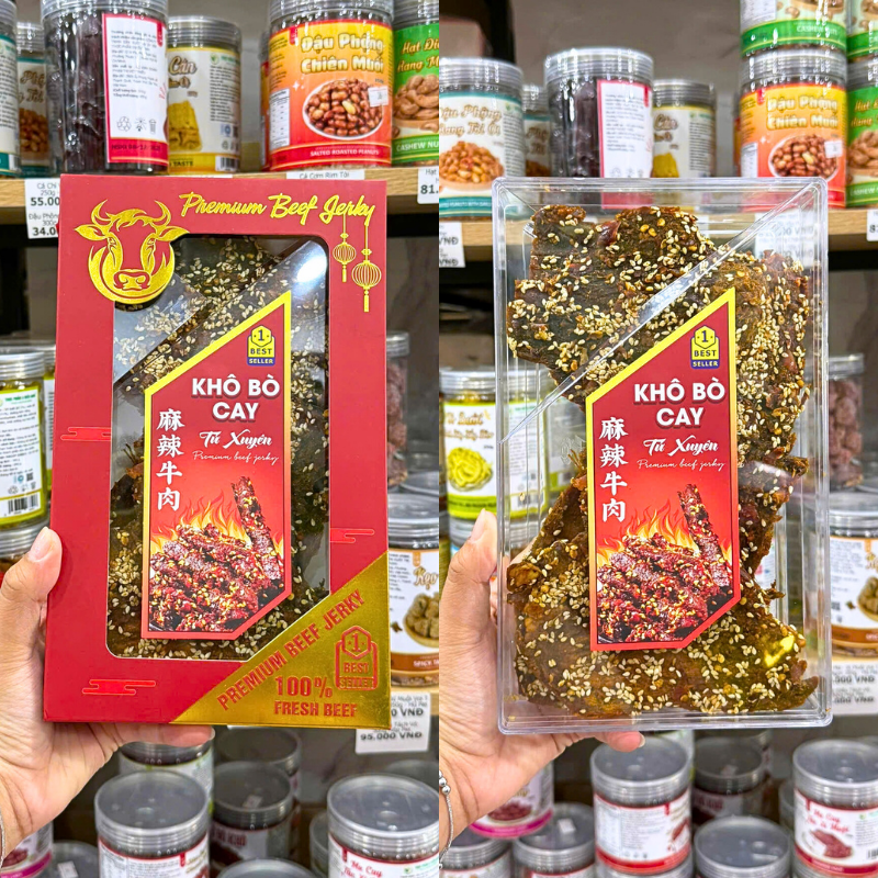 Khám phá Khô Bò Cay TỨ XUYÊN PREMIUM BEEF GERKY 500g thuộc nhóm Khô gà, trâu, bò, mực các loại