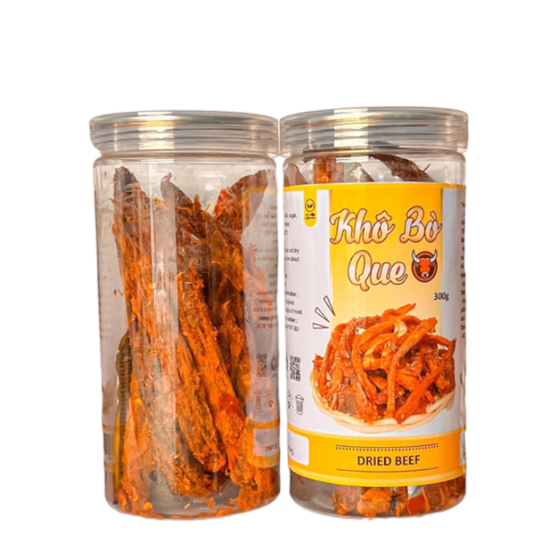 Khô Bò Que Loại Đặc Biệt 300g Hộp phù hợp để tham khảo khi chọn Khô gà, trâu, bò, mực các loại