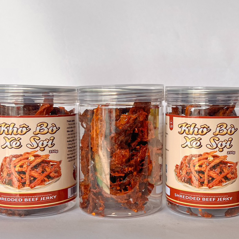 Sợi bò bên trong hũ Pet nhìn rõ qua thân hộp
