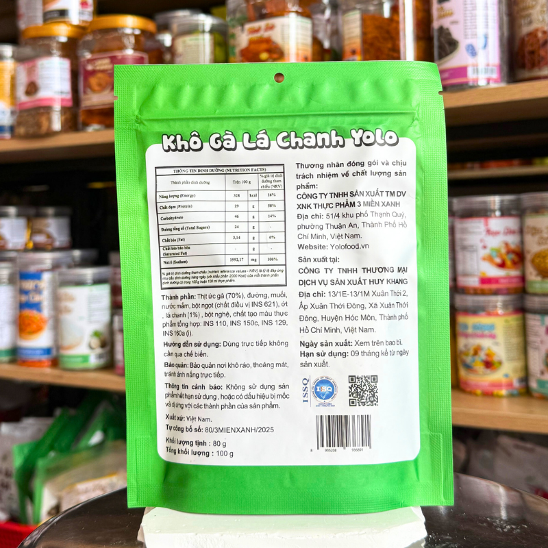 Mặt sau bao bì hiển thị thành phần và thông tin sản phẩm