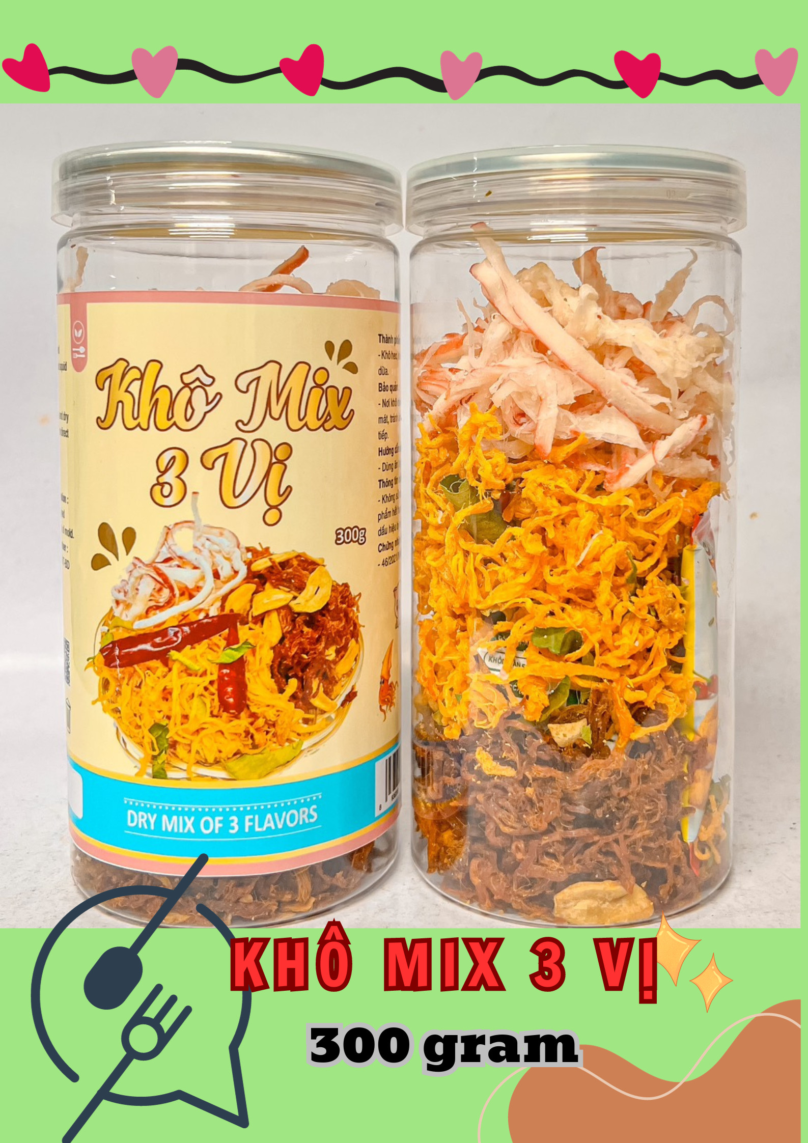 Khô Mix 3 Vị Heo Mực Gà 300g Hộp