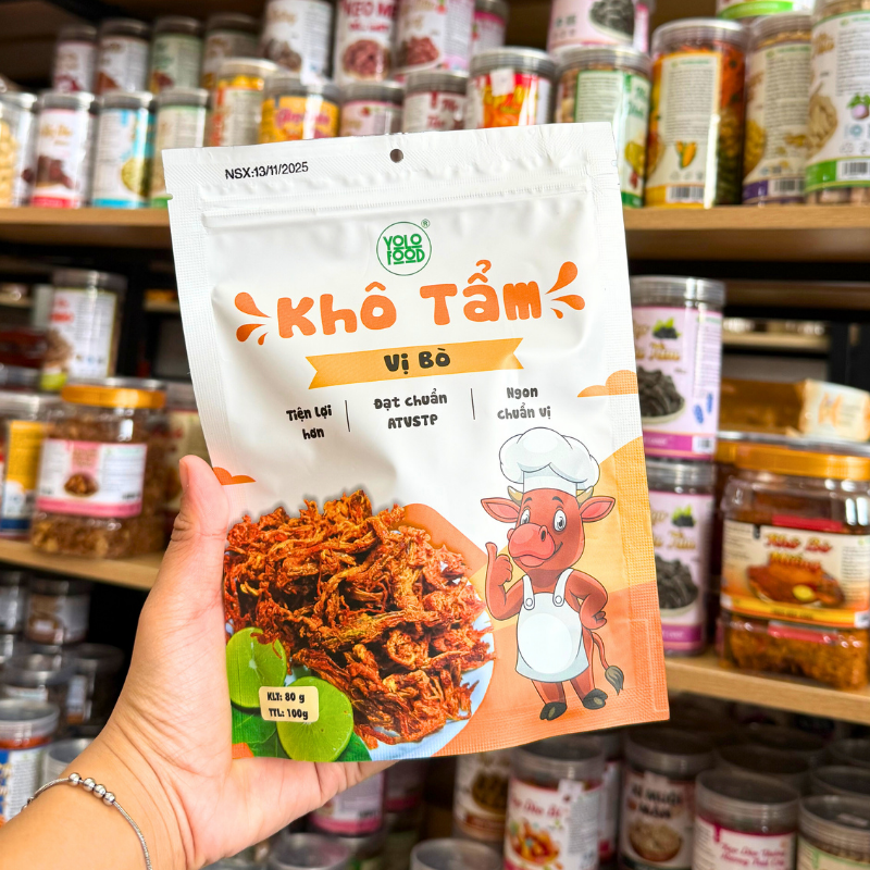 Khô Tẩm Vị Bò YOLO Thơm Ngon - Gói 100g phù hợp để tham khảo khi chọn Yolo Food