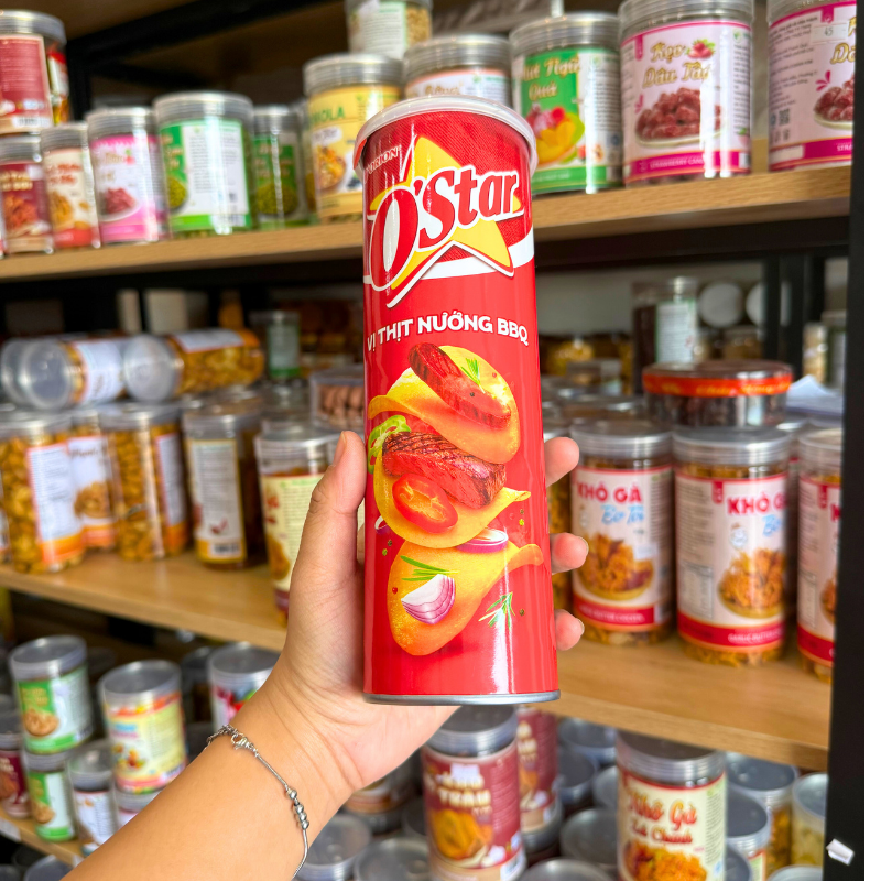 Khoai Tây Miếng O'Star Orion Vị Thịt Nướng BBQ Lon 100gr