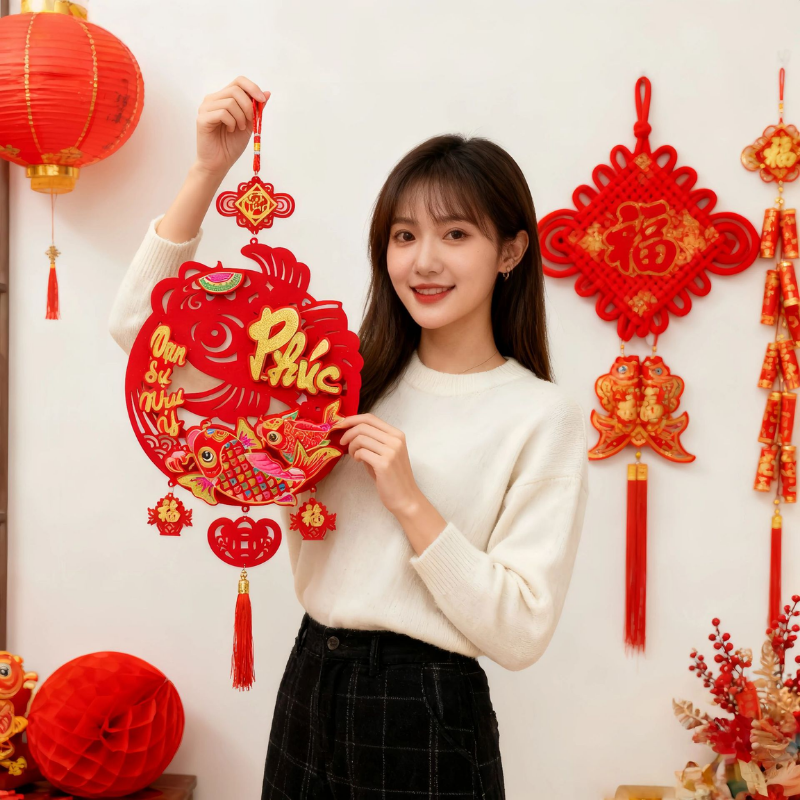 Liễn Nhung Đỏ Treo Trang Trí Tết