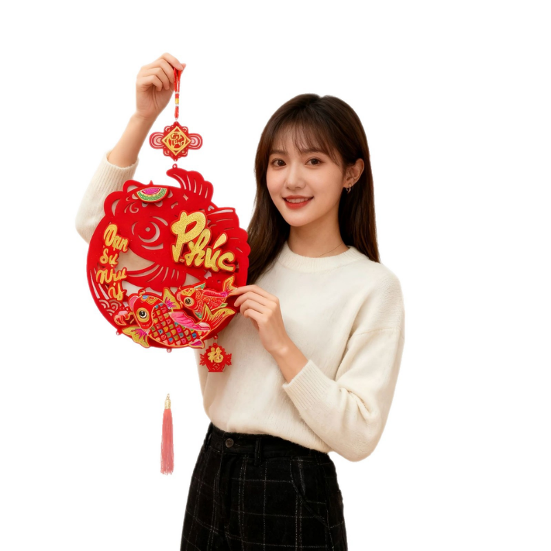 Liễn Nhung Đỏ Treo Trang Trí Tết