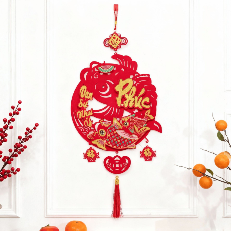 Liễn Nhung Đỏ Treo Trang Trí Tết