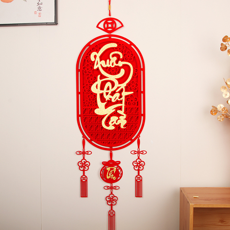 Mẫu liễn tông đỏ chữ vàng dạng treo dọc