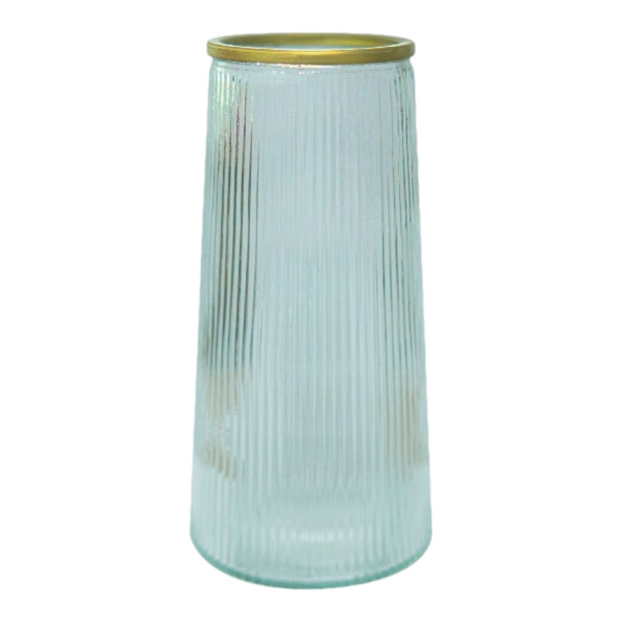 Lọ hoa thủy tinh trụ sọc viền vàng Lucas 21x7x10cm