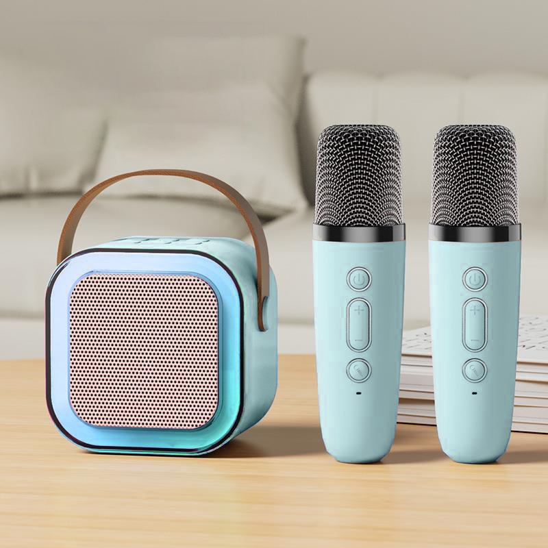 Bộ loa mini kèm 2 micro cầm tay màu xanh