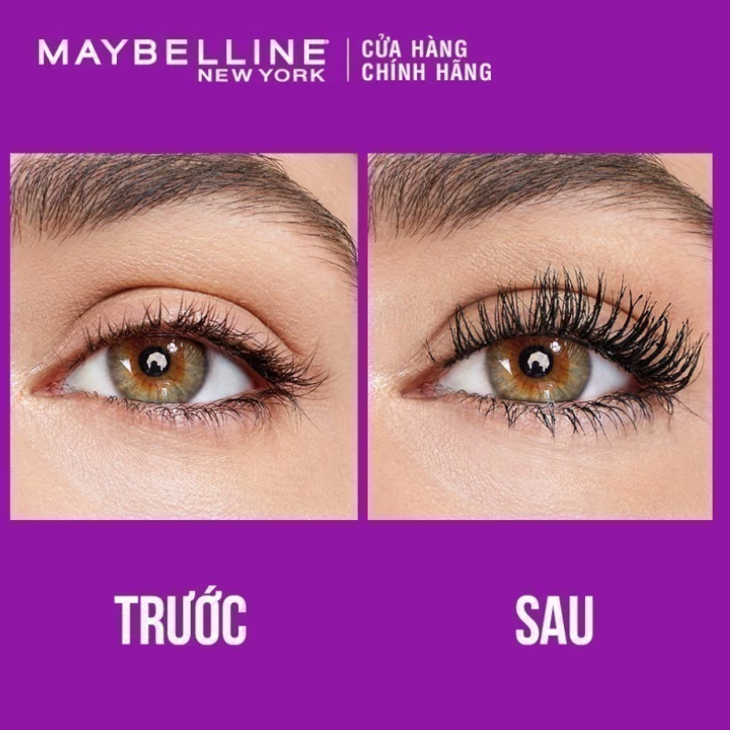 Ảnh trước và sau cho thấy hàng mi trông dày, cong và tách hơn.